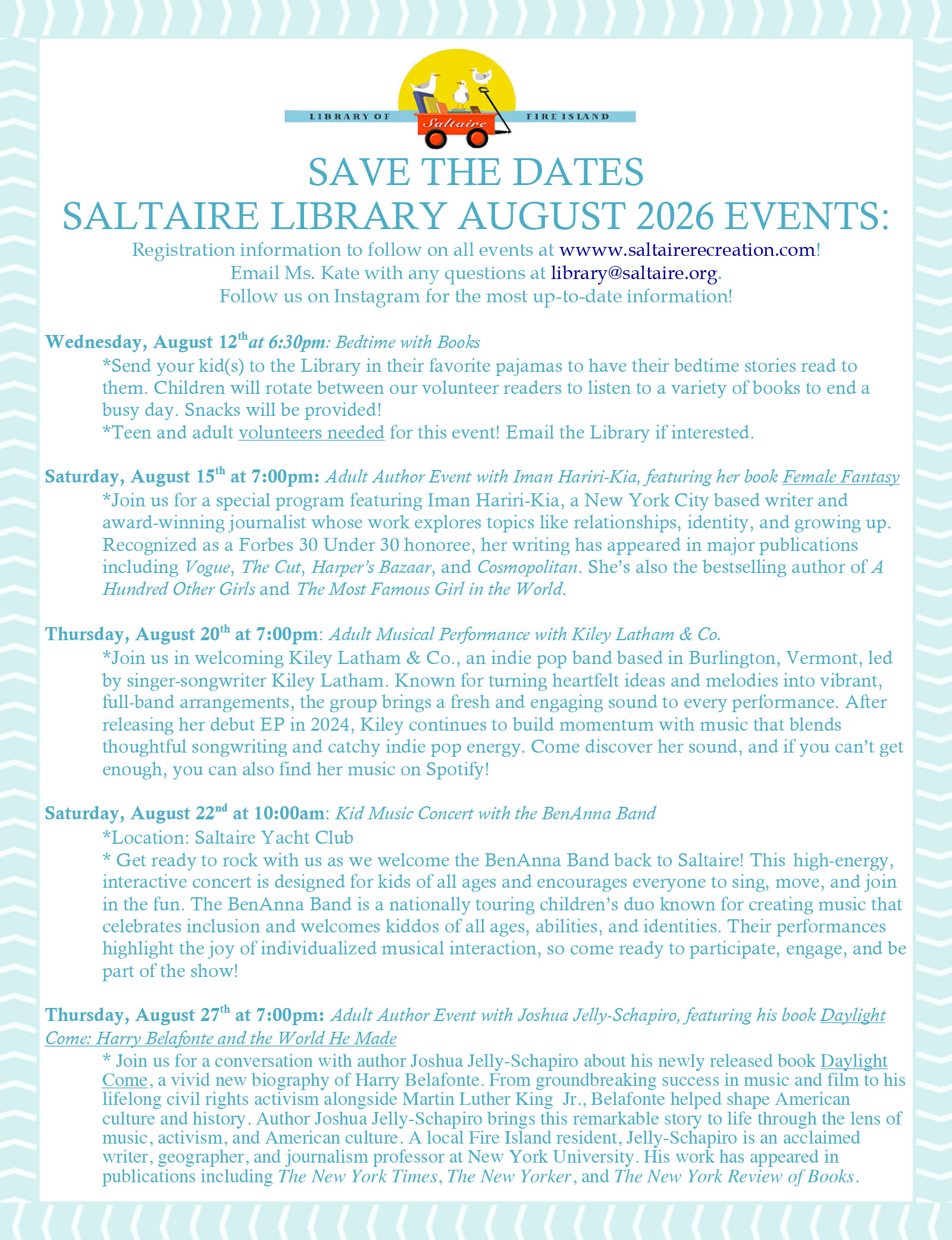Microsoft Word - Save the Dates- August 2026 Saltaire Library Save the Date 2025